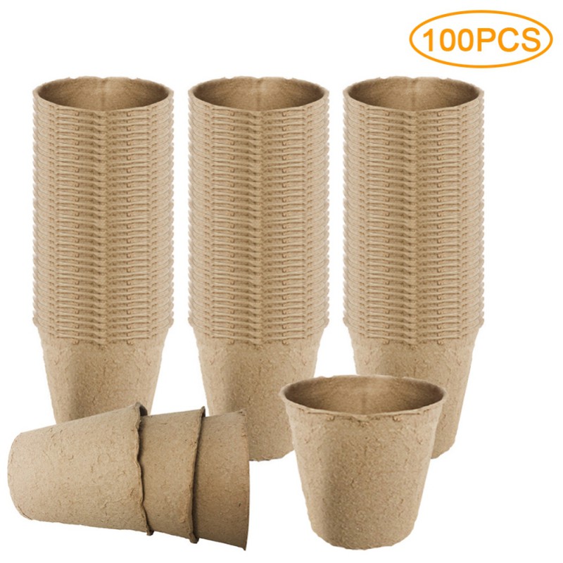 100pcs/50pcs Nursery Pots Biodegradable Paper Pulp Peat 8x8cm Plant Nursery Cup 